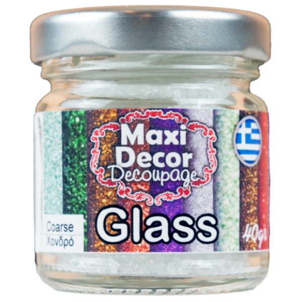 Glass -sticla maruntita mare# Maxi Decor 35gr. Bucatele de sticla în diferite granulometrii pentru a vă decora creațiile în combinație cu adeziv Soft, Crystal Gel și altele.