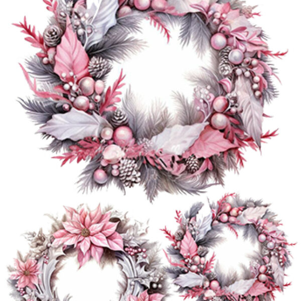 Hartie de orez decupaj Coronițe de Crăciun 3700335. A3-30x42cm.38-40g. Aplicare cu adeziv soft decupaj Maxi Decor.