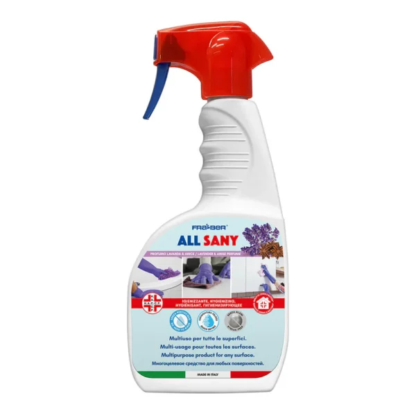Detergent igienizant multisuprafete FRA BER All Sany 750 ml. Curăță eficient, îndepărtând germenii și bacteriile