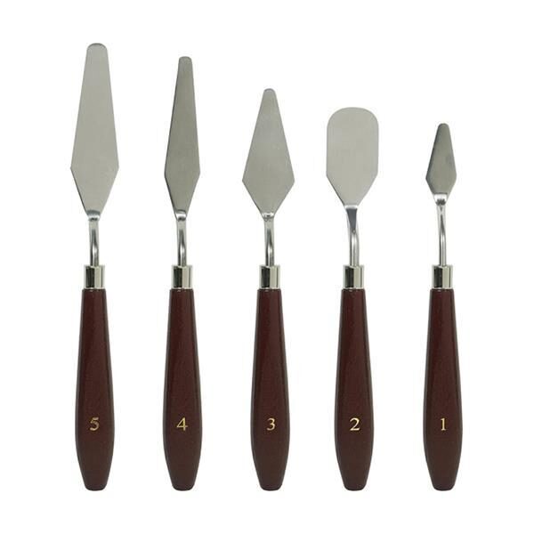 Spatule set pentru pictura 5 buc. Spatule metalice flexibile. Lamele lor sunt din oțel inoxidabil nichelat și inelul lor din metal nichelat.